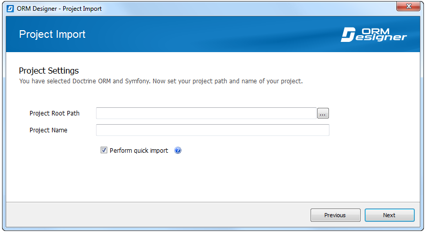 Import wizard: Project settings